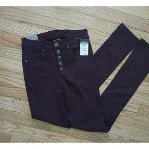 NEW Rue 21 Freedom Flex 3/4 Button Fly High Waist Skinny Stretch Jeans Plum